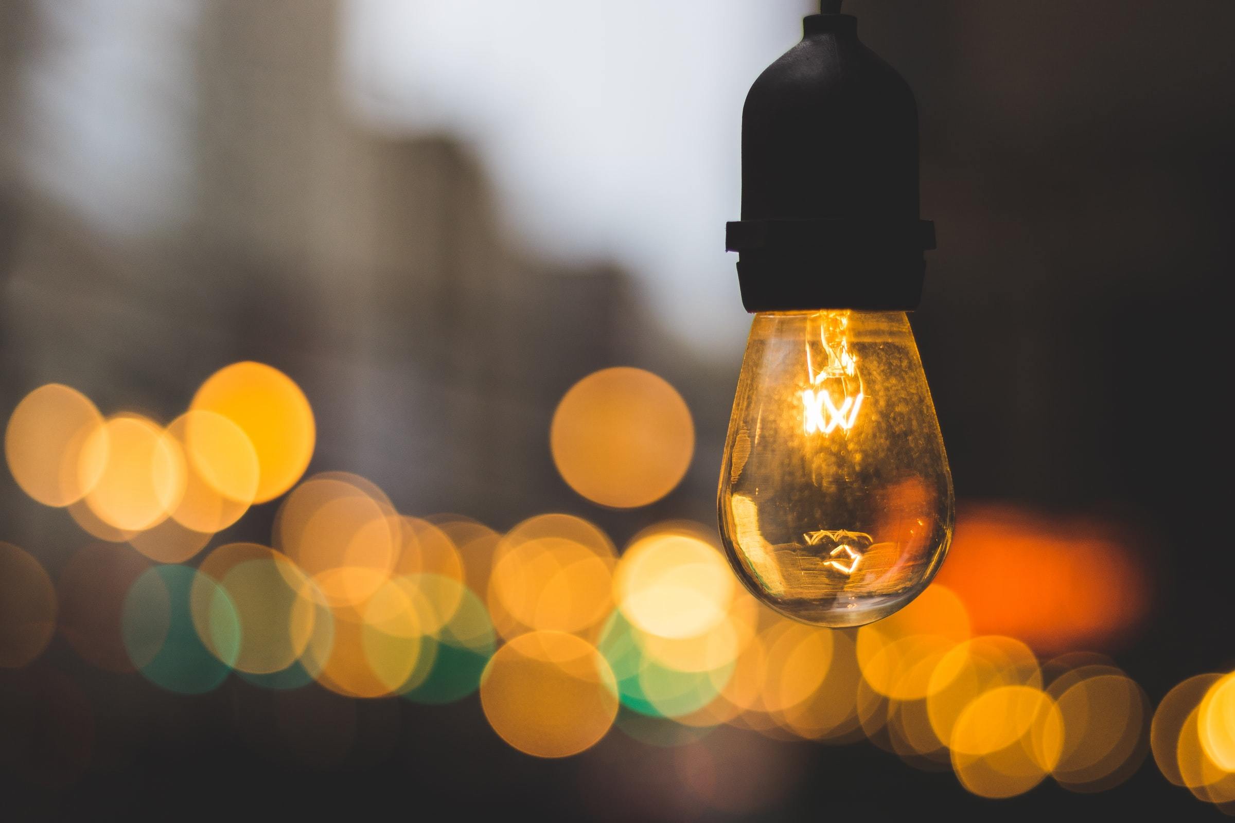 Close up of a lightbulb.